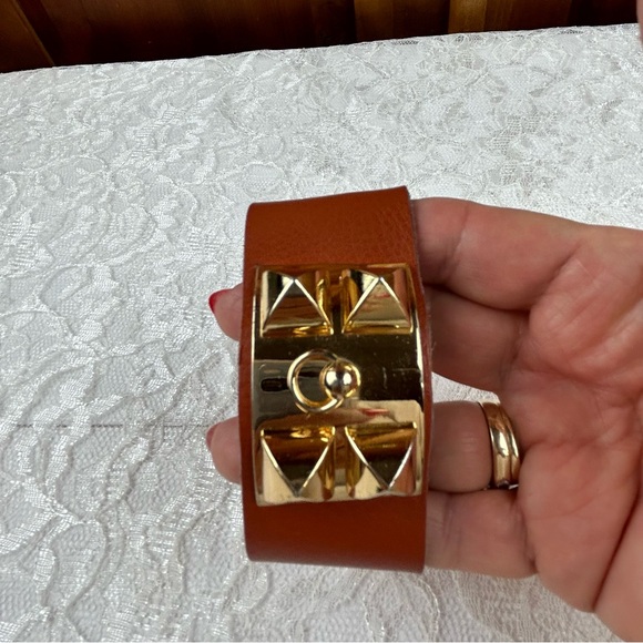 Macy's Gold Tone Studs & Ring Adjustable Whimsigoth Faux Leather Cuff Bracelet - Picture 1 of 16